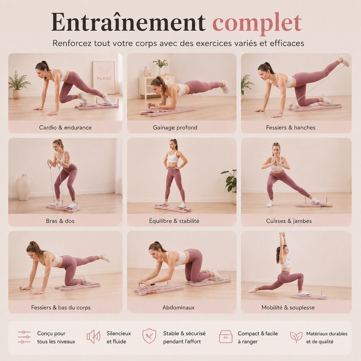 Pilatea Move™ — Planche Pilates Multifonction débutant
